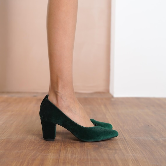 heels for dark green dress Wedding Shoes, Emerald Silky Velvet Wedding Heels, Medium High Block Formal Bride Shoes, Designer Sweetheart Women Shoes Maxi dress Color:Myosotis Rakhi Special Dress Christian Siriano's 2021 Bridal formal occasions