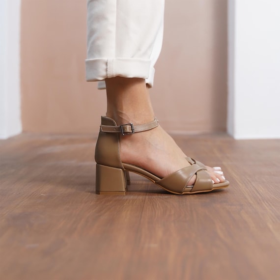 Mink Criss Cross Shoes, Light Brown Vegan Leather Open Toe Ankle