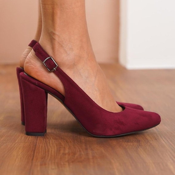 Dark Red Bridal Heels, Vegan Suede Wedding Shoes, Maroon High