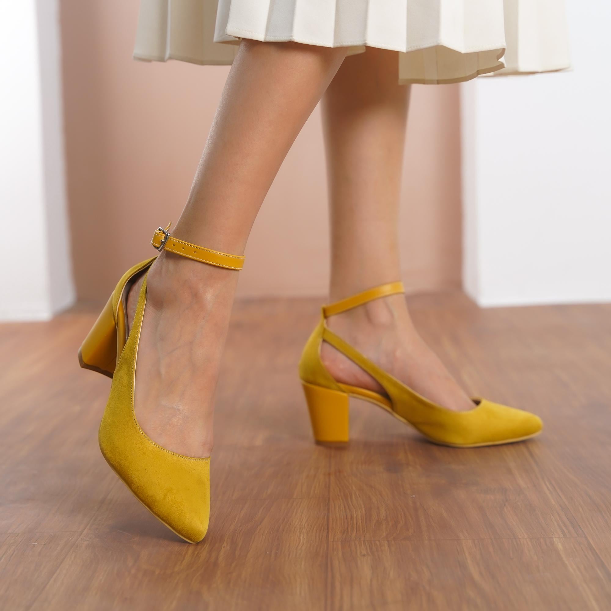 Mustard Wedding Heels, Vegan Suede Bridal Shoes With Medium High