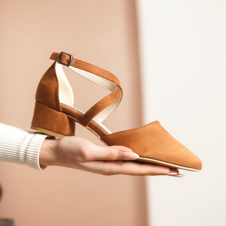 Rustic Heels Tan Brown Criss Cross Heels, Vegan Suede Handmade Shoes, Ankle Strap ...