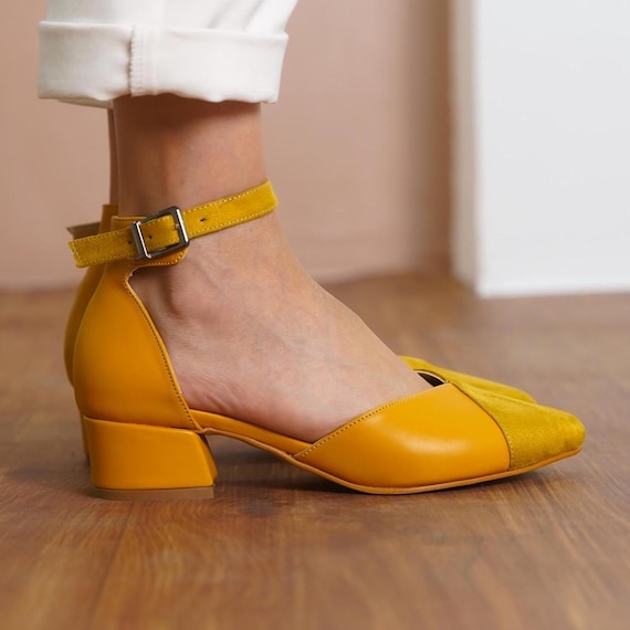 Yellow Wedding Shoes, Mustard Vegan Leather and Suede Short