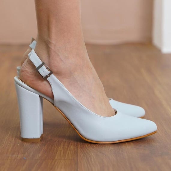 Scarpe da sposa con tacco azzurro, scarpe da sposa in pelle vegana