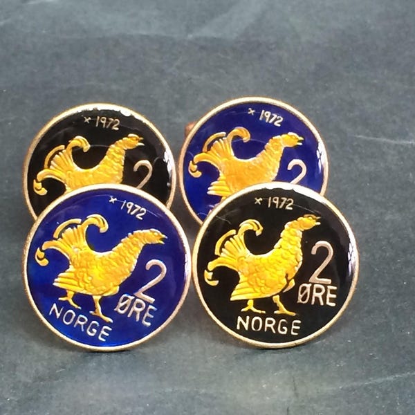 Norway coin cufflinks  2  ORE 1970 1971 1972 20mm  Moor Hen  lyrurus tetrix   Black grouse (Lyrurus or Tetrao tetrix)  mansjettknapper