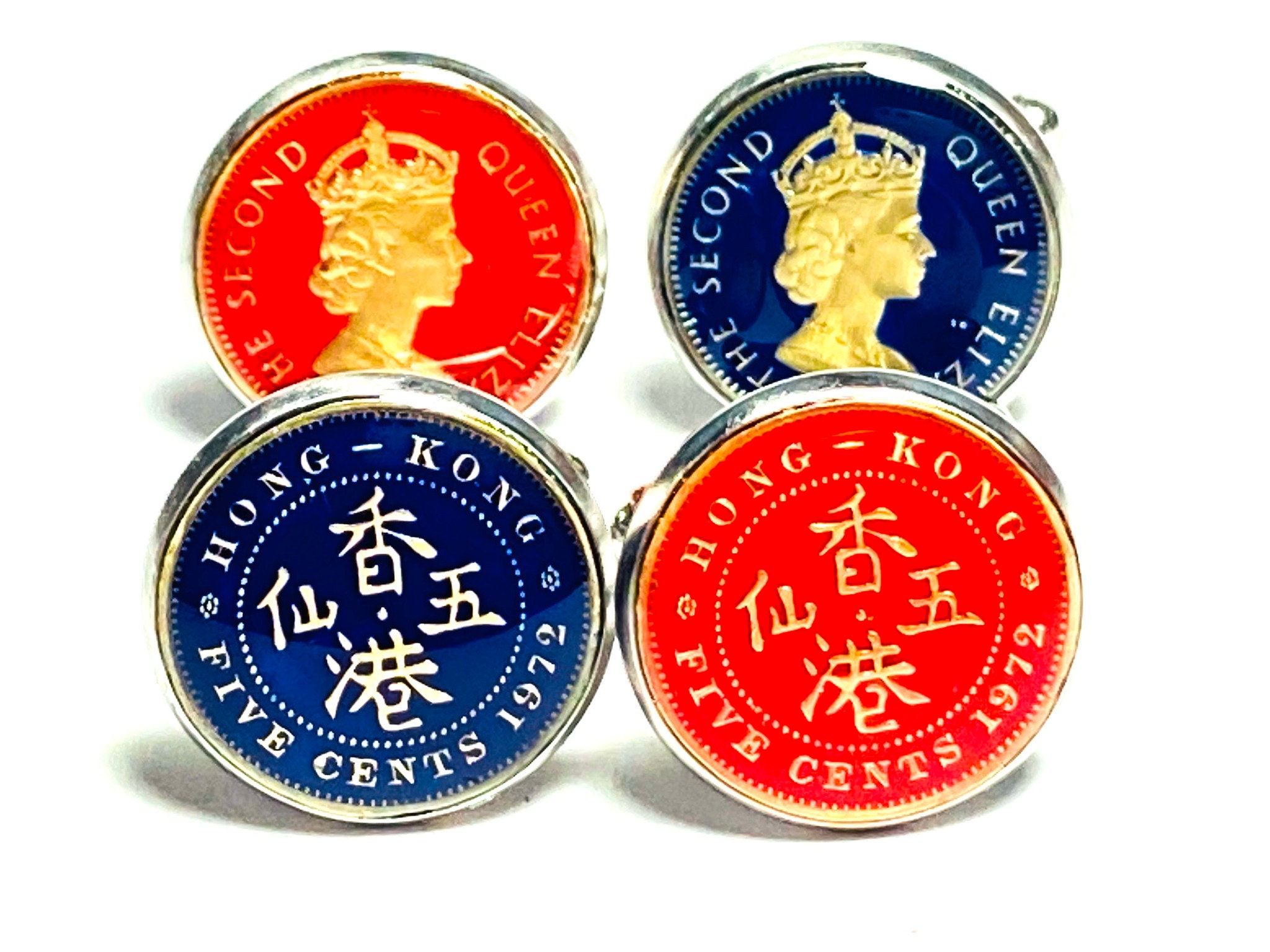 Hong kong  coin cufflinks 5 cents 1958 1960 1965  1971 1972 1978 