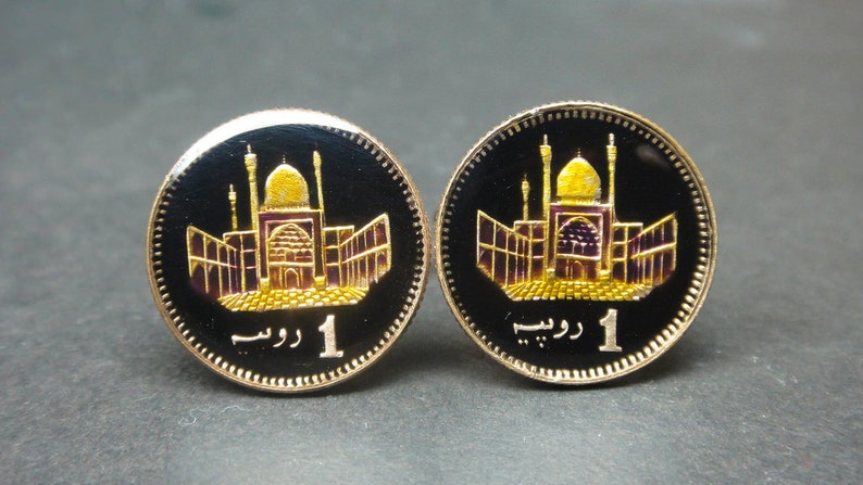 Pakistan enameled coin cufflinks 20mm image 1