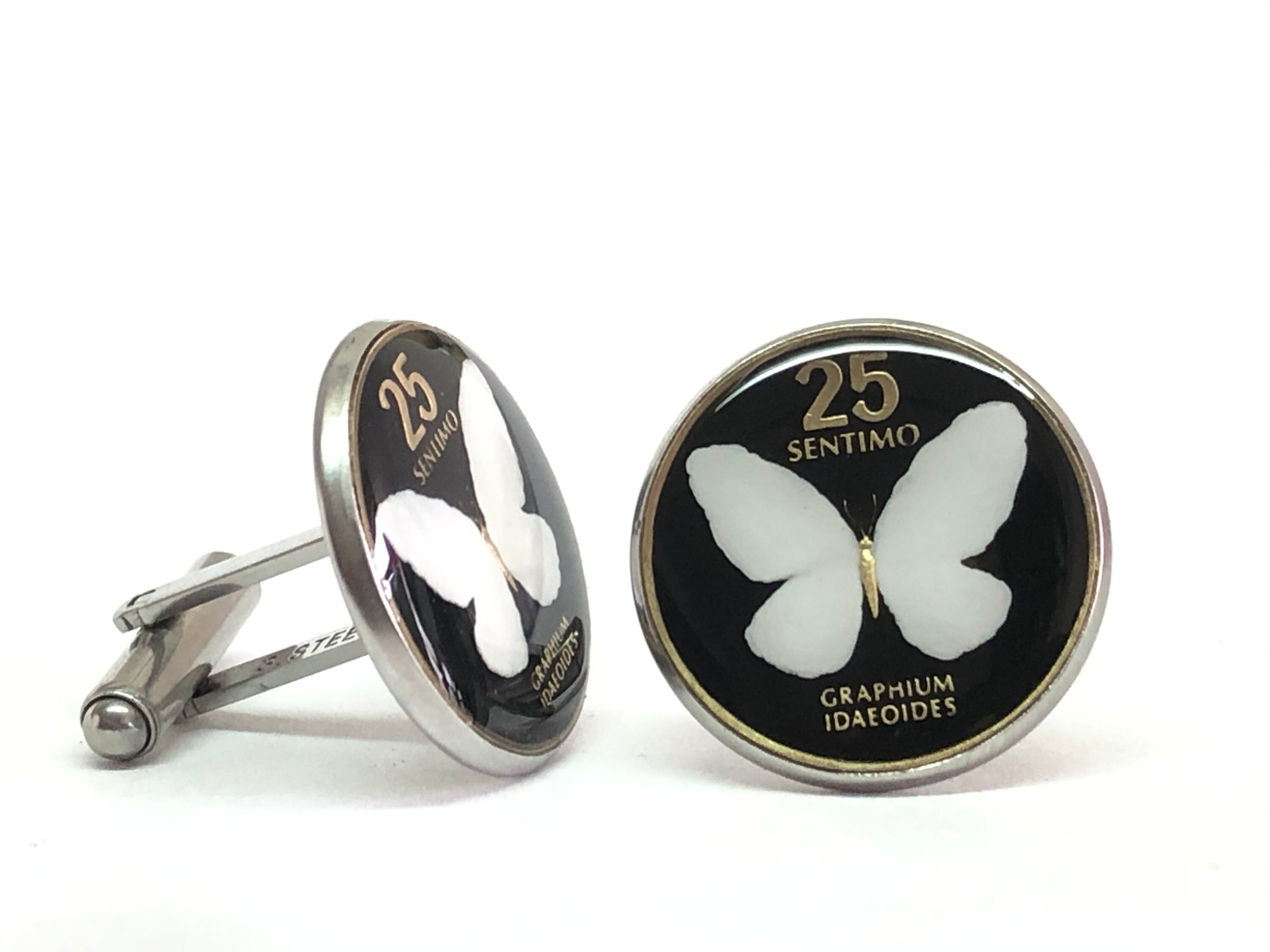 Philippines enamelled coin cufflinks butterfly 25 sentimos cuffs Philippines enamelled coin cufflinks butterfly 25 sentimos cuffs