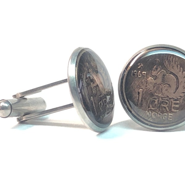 1969 Norway coin cufflinks 1 ORE squirrel  16mm   Sciurus Vulgaris