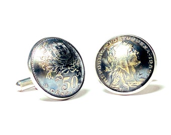 Domed Portugal coin cufflinks , 50 Centavos ,Allegory of Republic , The Portuguese coat of arms , 20mm. 1952 1961 1962 1963 1964 1965 1966