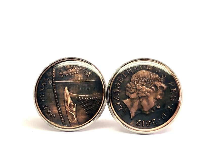 UK British coin cufflinks One New Penny 20mm 1998 1999 2000 2001 2002 2003 2004 2005 2006 2007 2008 2009 2010 2011 2012 2013 2014 2015