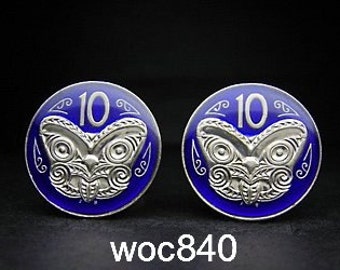 New Zealand coin cufflinks Maori Mask Koruru 23mm 1970 1971 1973 1974 1975 1976 1977 1978 1980 1981 1982 1985 1987 1988 1989 1996 1997 2001