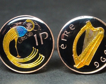 20mm Ireland coin cufflinks Harp  one pence 1971 1974 1975 1976 1978 1979 1980 1982 1985 1986 1988 1990 1992 1993 1994 1995 1996 1998 2000