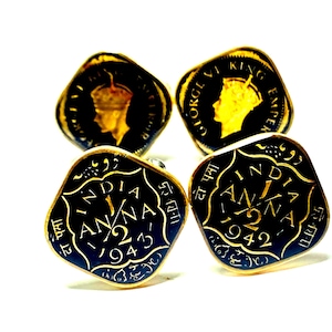 UK British India coin cufflinks 1/2 Annas George VI  1942 1943