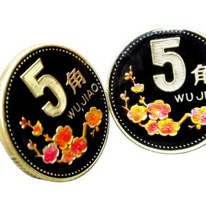China coin cufflinks 5 Jiao Plum Blossom 20mm