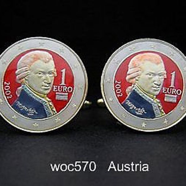 Austria enamelled coin cufflinks Dollar Wolfgang Amadeus Mozart 23mm