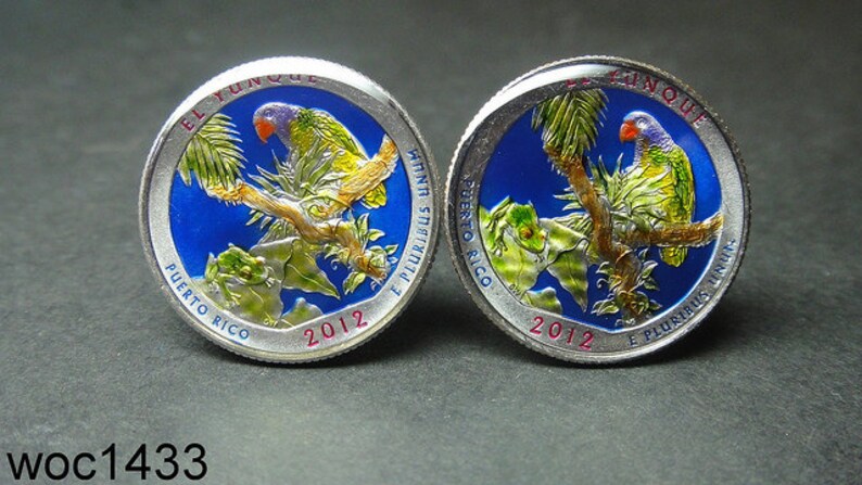 24mm USA Cufflinks America the Beautiful Quarter El Yunque National Forest Quarter located in the United States Territory of Puerto Rico woc1433 / 2 park