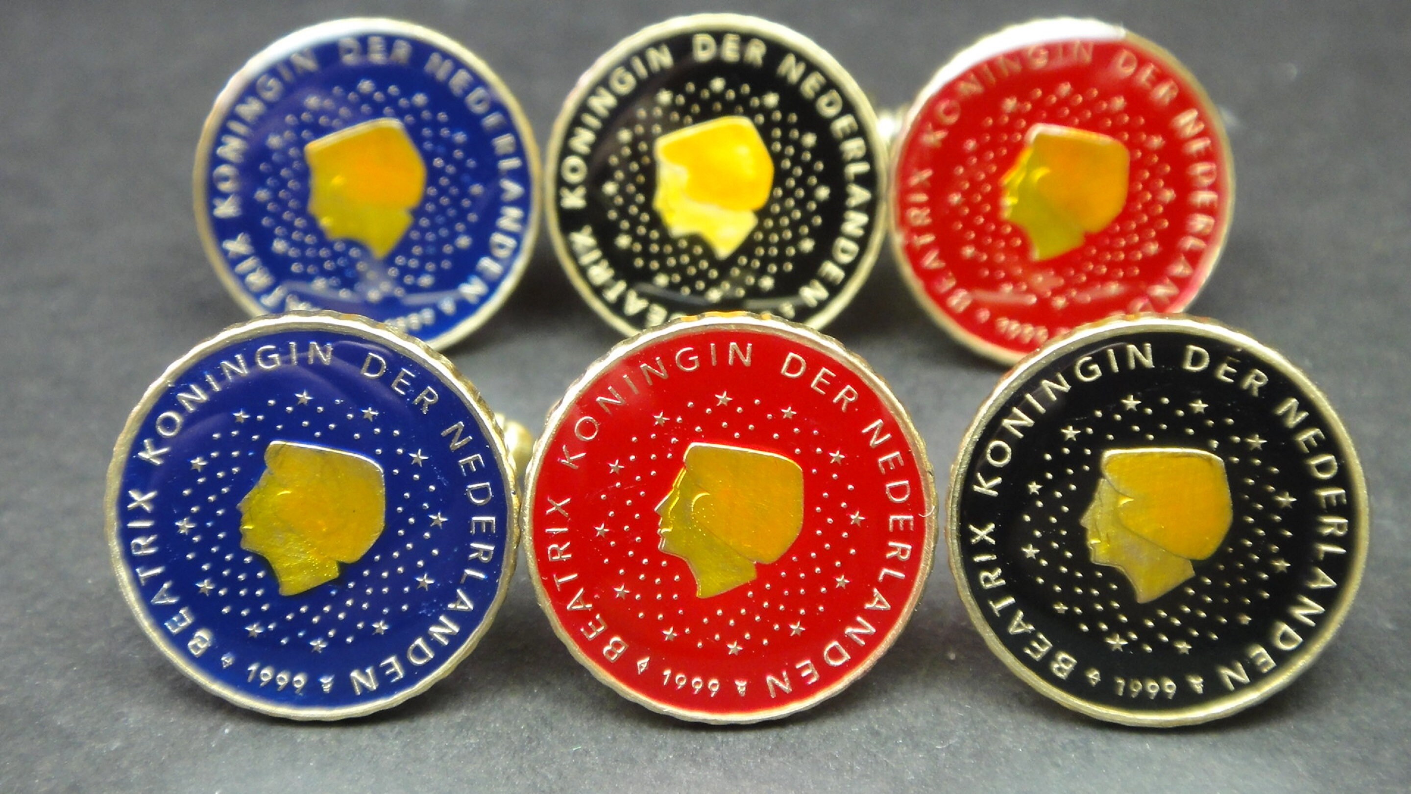 Abotoaduras de moedas esmaltadas da Holanda Queen Beatrix Euro 10 centavos 20mm