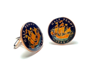 25mm  UK coin cufflinks half penny 1937 1938 1939 942 1943 1944 1945 1948 1949 1958 1959 1960 1964 1965 1966 1967