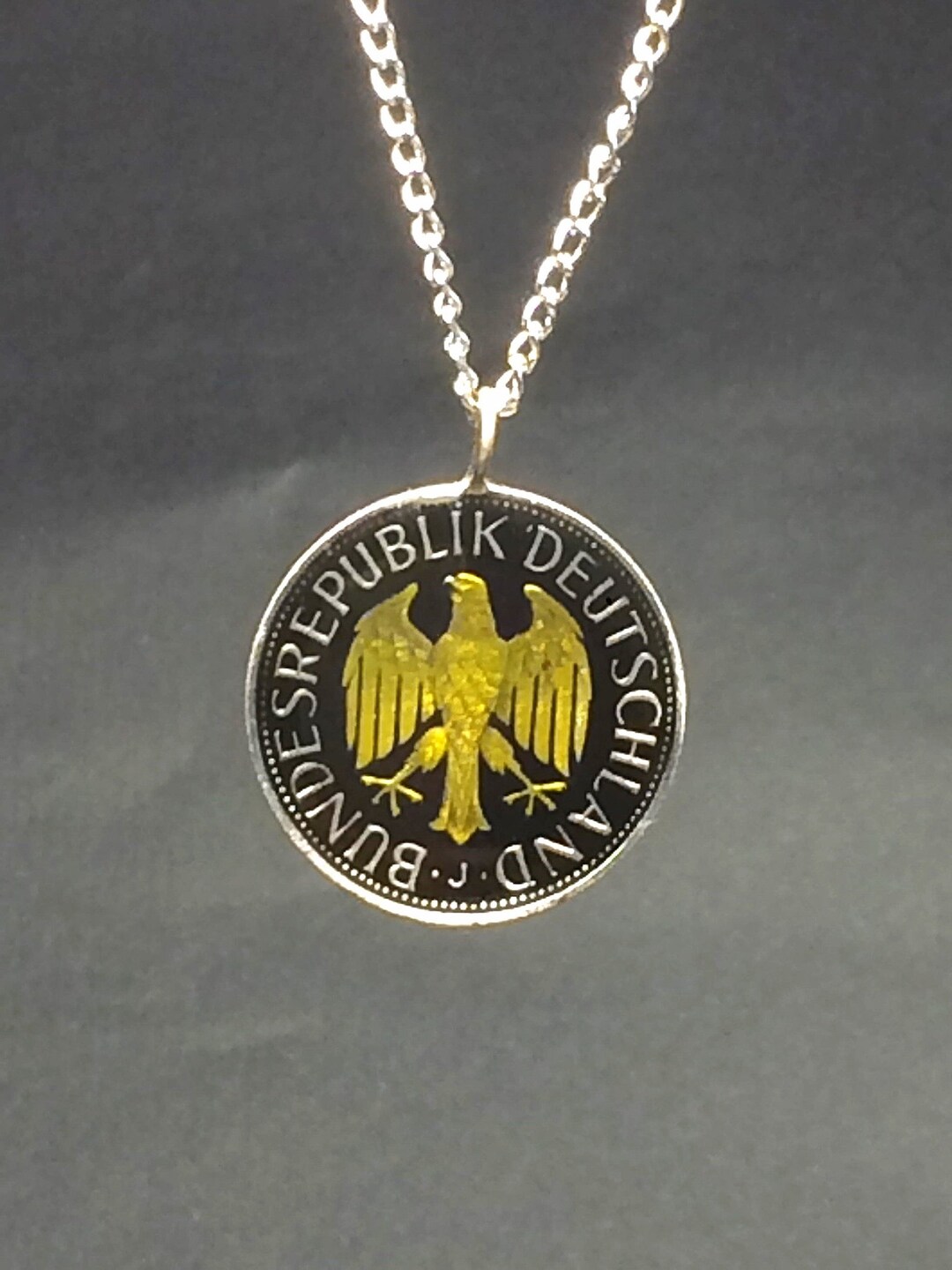 Pendant Germany Coin , 1 Deutsche Mark , German Eagle , 23mm. 1988 1950