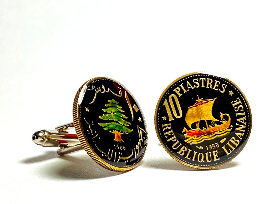 Lebanon Coin Cufflinks 10 Piastres Cedar Tree, Sailing Boat, 22mm 1955 1961 Etsy