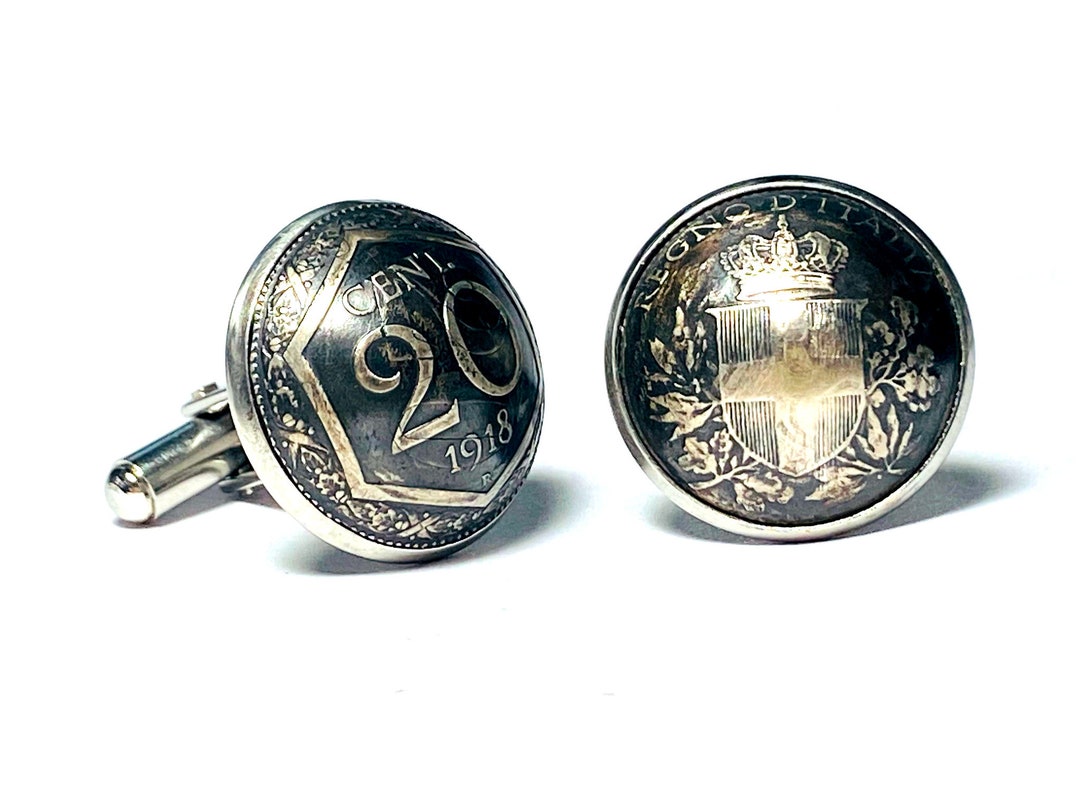 Domed 1918 Italy Coin Cufflinks Old Rare Coin 20 Centesimi  
