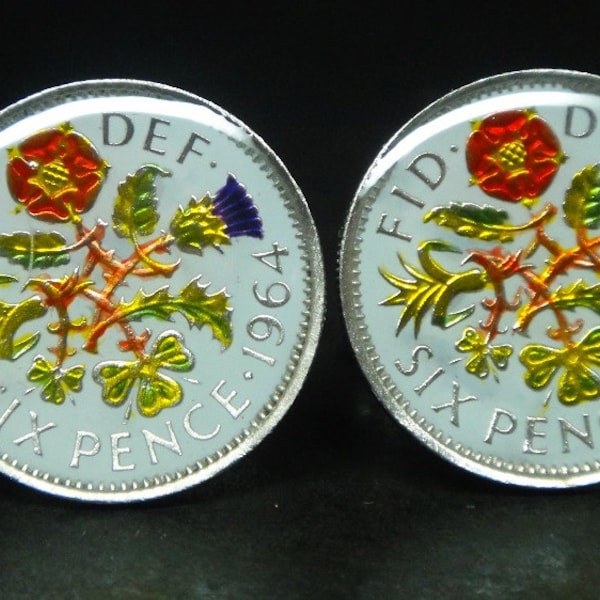 19mm UK British coin cufflinks enamel lucky sixpence 1953 1954 1955 1956 1956 1958 1959 1960 1961 1962 1963 1964 1965 1966 1967 Birth Year