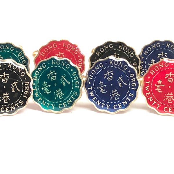 Hong Kong coin cufflinks 20 cents Scalloped shape 19mm 1975 1976 1977 1978 1979 1980 1982 1983 1985 1988 1989 1990 1991