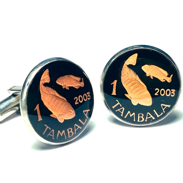 Malawi coin cufflinks , 1 Tambala , Talapia fish , 16mm.