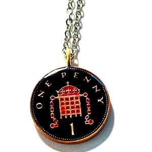 Pendentif pièce de monnaie britannique émaillée One New Penny 20 mm 1971 1973 1974 1975 1976 1977 1978 1979 1980 1981 1982 1983 1984 1985 1986 1987 1988