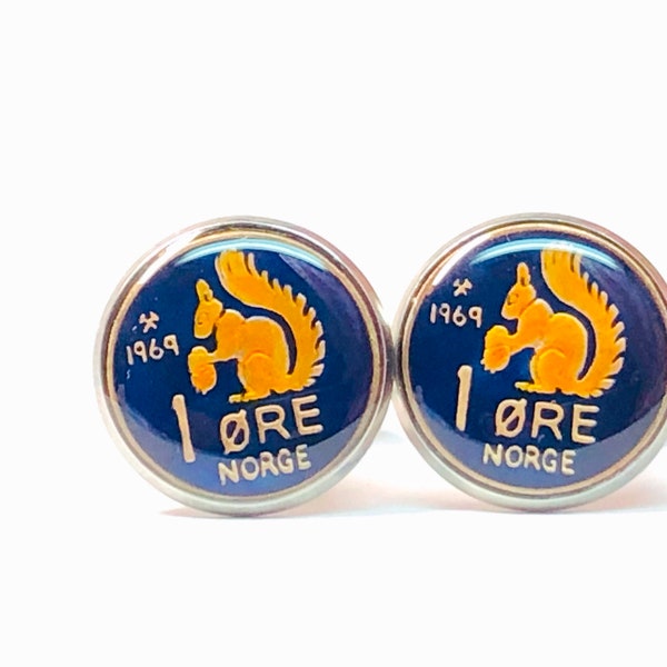 Norway coin cufflinks  1 ORE squirrel  16mm   Sciurus Vulgaris  mansjettknapper 1959 1960 1962 1963 1964 1965 1966 1967 1969 1970 1971 1972