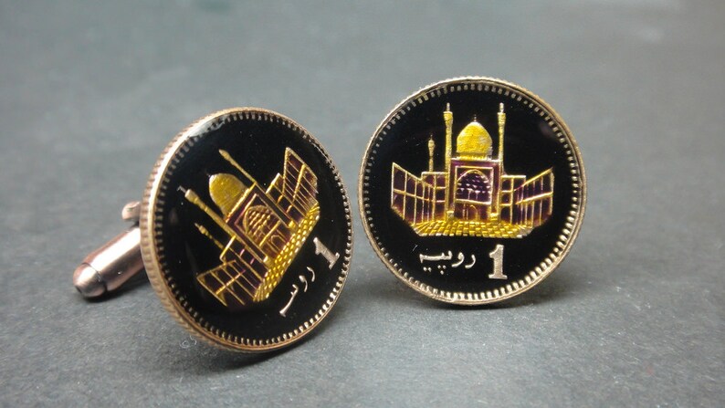 Pakistan enameled coin cufflinks 20mm image 2