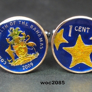 Bahamas enamelled coin cufflinks cent  sea star 17mm