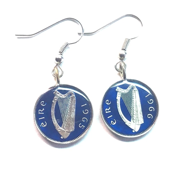 Earrings Ireland coin  hare harp 18mm   1933 1934  1935 1940 1942 1943 1946 1948 1949 1950 1953 1956 1961 1962 1963 1964 1965 1967 1968