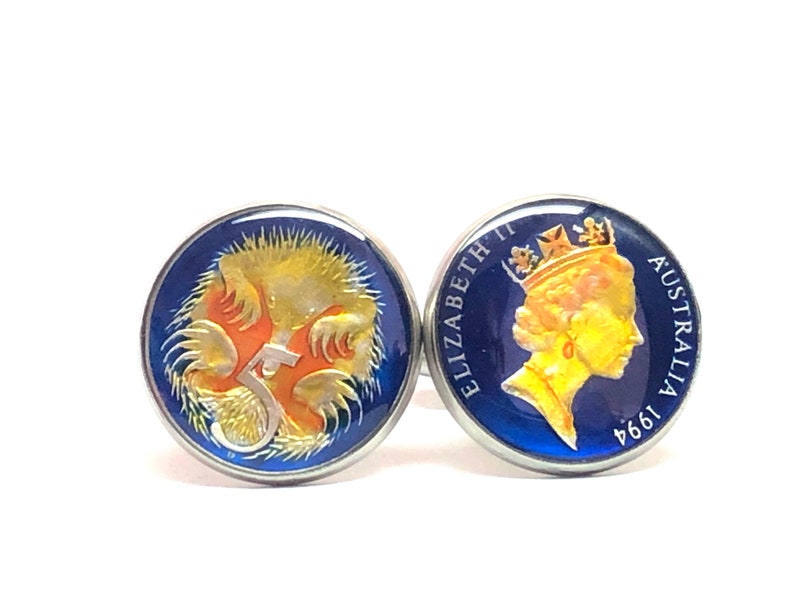 Australia enameled coin cufflinks 5 cents Spiny Anteater 1994 1995 1996 1997 1998 1999 2000 2001 2002 2003 2004 2005 2006 2007 2008 2009
