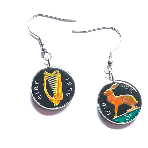 Earrings Ireland coin  hare harp 18mm   1933 1934  1935 1940 1942 1943 1946 1948 1949 1950 1953 1956 1961 1962 1963 1964 1965 1967 1968