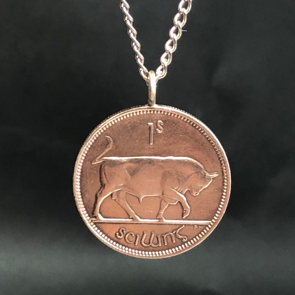 Pendant Ireland coin  bull shilling or 5 pence 1951 1954 1955 1959 1962 1963 1964 1966 1968 1969 1970 1971 1974 1975 1976 1978 1980 1982 ...