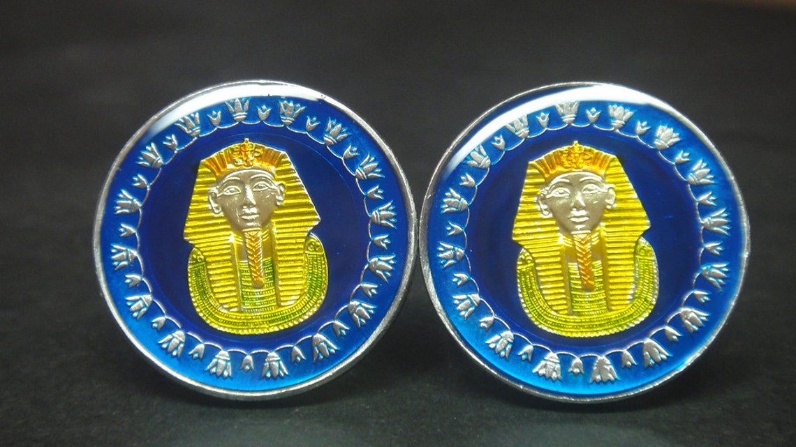 Egypt Enamelled Coin Cufflinks Pharaoh Pound 25mm Etsy