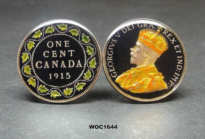 Canada British coin cufflinks George V old one cent 25mm 1911 1915 1918 1919 1920