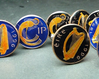 20mm Ireland coin cufflinks Harp and Stylized bird adapted from an ornamental detail in the book of Kells