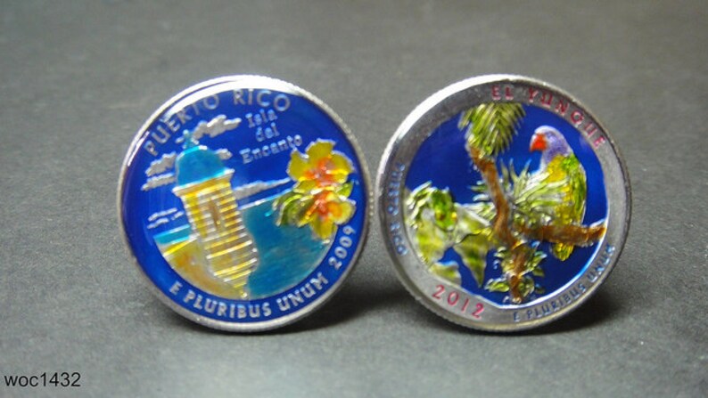 24mm USA Cufflinks America the Beautiful Quarter El Yunque National Forest Quarter located in the United States Territory of Puerto Rico woc1432 /1park1state