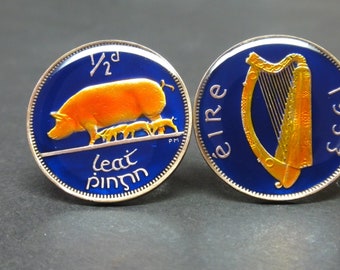 Ireland coin cufflinks Harp and  Sow with Piglets 24mm 1928 1940 1942 1943 1946 1949 1953 1964 1965 1966 1967