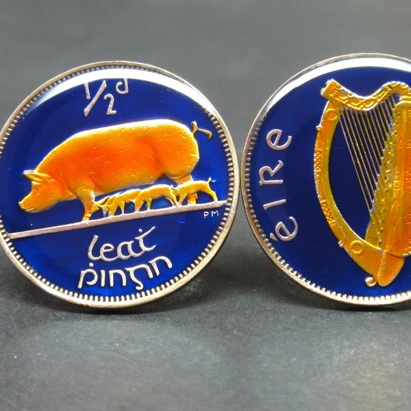 Ireland coin cufflinks Harp and  Sow with Piglets 24mm 1928 1940 1942 1943 1946 1949 1953 1964 1965 1966 1967