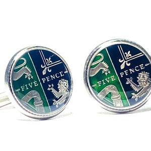UK British enamelled coin cufflinks New 5 pence choice of color 18mm