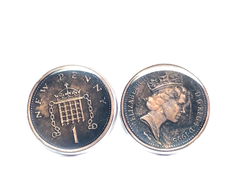 UK British coin cufflinks One New Penny 20mm 1998 1999 2000 2001 2002 2003 2004 2005 2006 2007 2008 2009 2010 2011 2012 2013 2014 2015