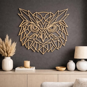 Geometrische uil, houten decoratie, moderne houten decoratie, wanddecoratie