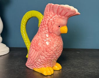Pink Parrot Ceramic Jug | Quirky Tropical Milk or Cream Jug for Home or Garden