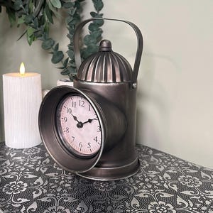 Railway Lantern Clock – Vintage Industrial Metal Decor - Antique Silver