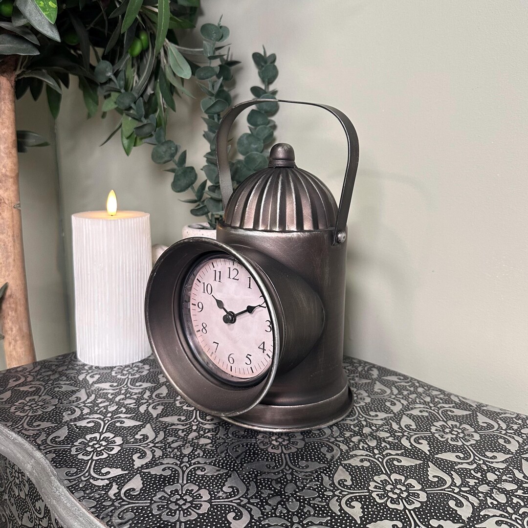 Railway Lantern Clock – Vintage Industrial Metal Decor - Antique Silver ...