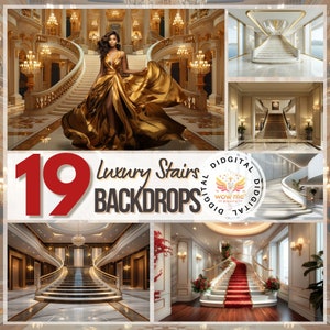 19 Luxury Stairs Digital Backdrops, Bridal Photography Background, Studio Backdrops Photoshop, Fine Art Texture, Maternity Backdrop Overlays