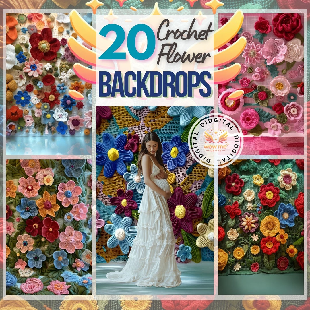 Knitted Flower Digital Backdrops: Crochet Floral Textures (digital ...